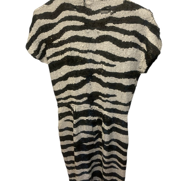 Vintage BLACK & WHITE ZEBRA PRINT SEQUIN SHORT DRESS-100% Silk- Sz 4-AMAZING! - Picture 7 of 8